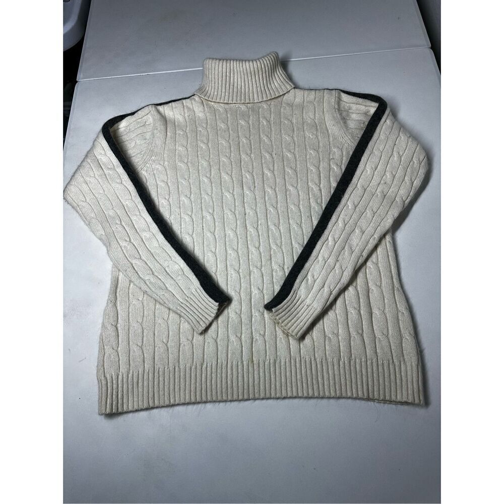 Eddie Bauer Turtleneck Angora Rabbit Hair Blend Cable Knit Sweater Sz L *Notes